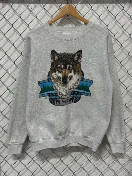 Vintage 90's Timber Wolf Canis Lupus Nature Crewneck Sweater Size XL