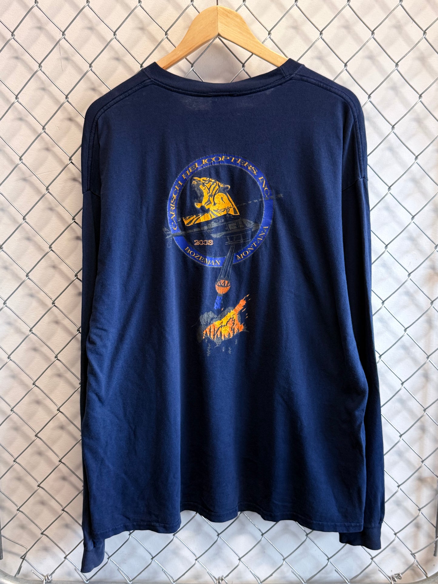 Vintage Y2K Bozeman Fire Fighter Helicopter Long Sleeve Shirt Size XL