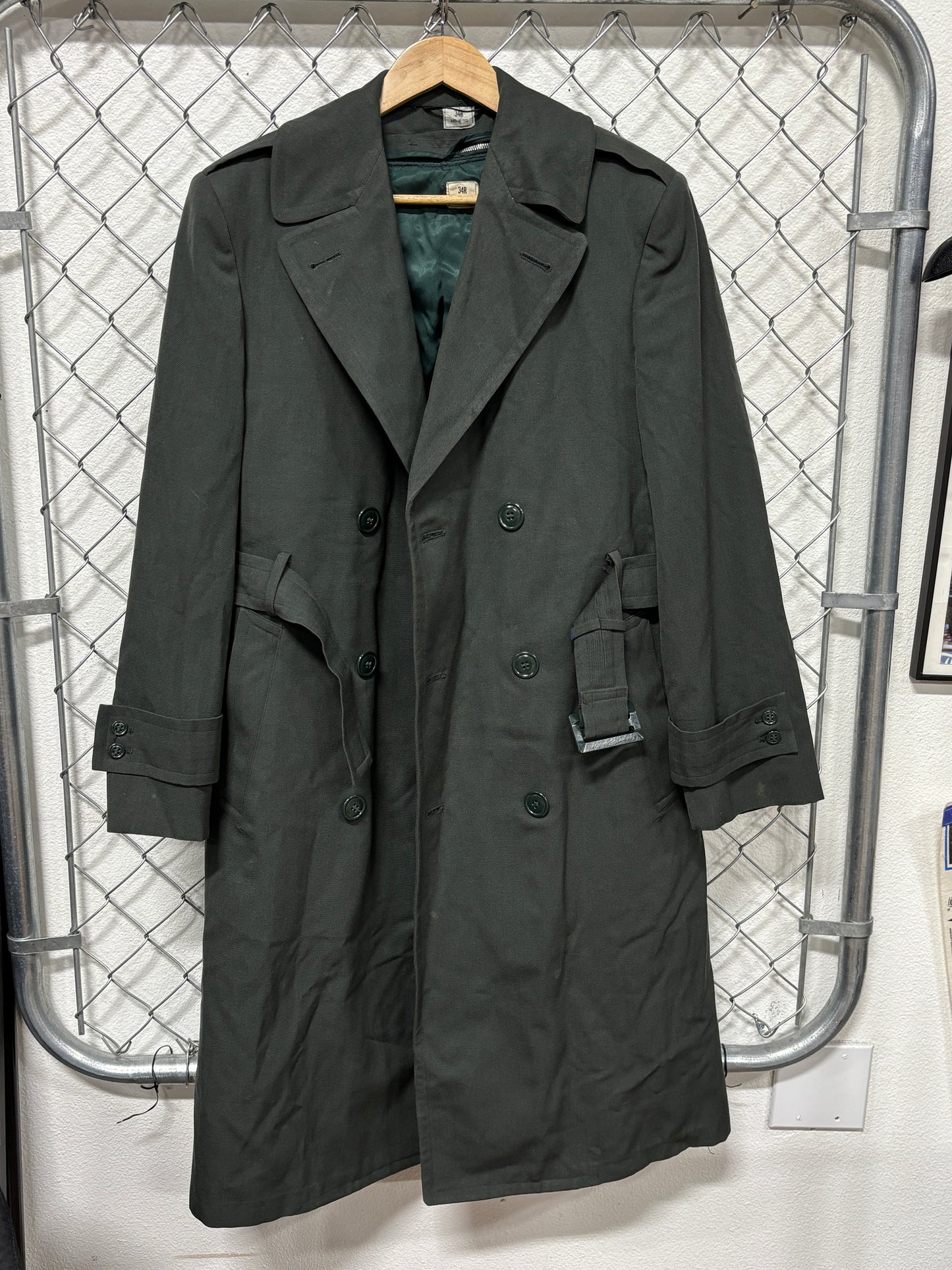 Vintage Military Issued Green Overcoat Gabardine Size 34 M/L