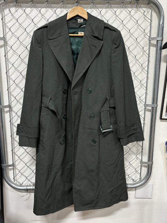 Vintage Military Issued Green Overcoat Gabardine Size 34 M/L