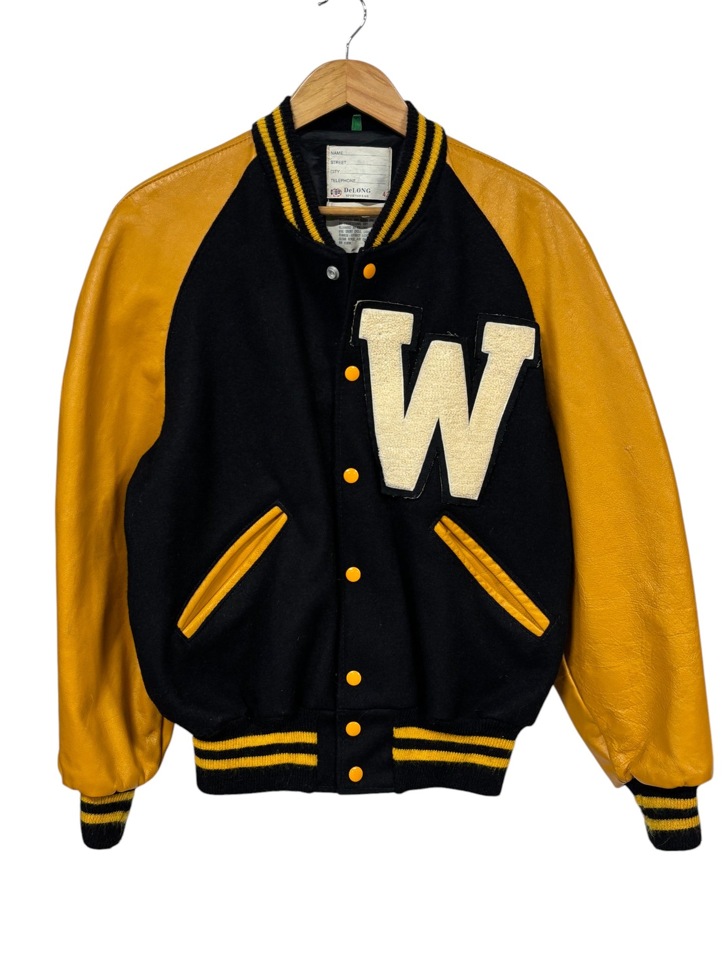 Vintage de Long Black Yellow Varsity Jacket W Size 42