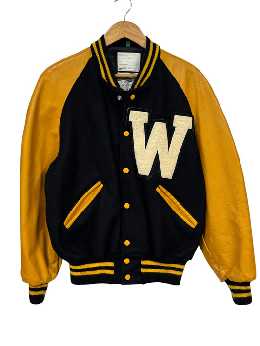 Vintage de Long Black Yellow Varsity Jacket W Size 42