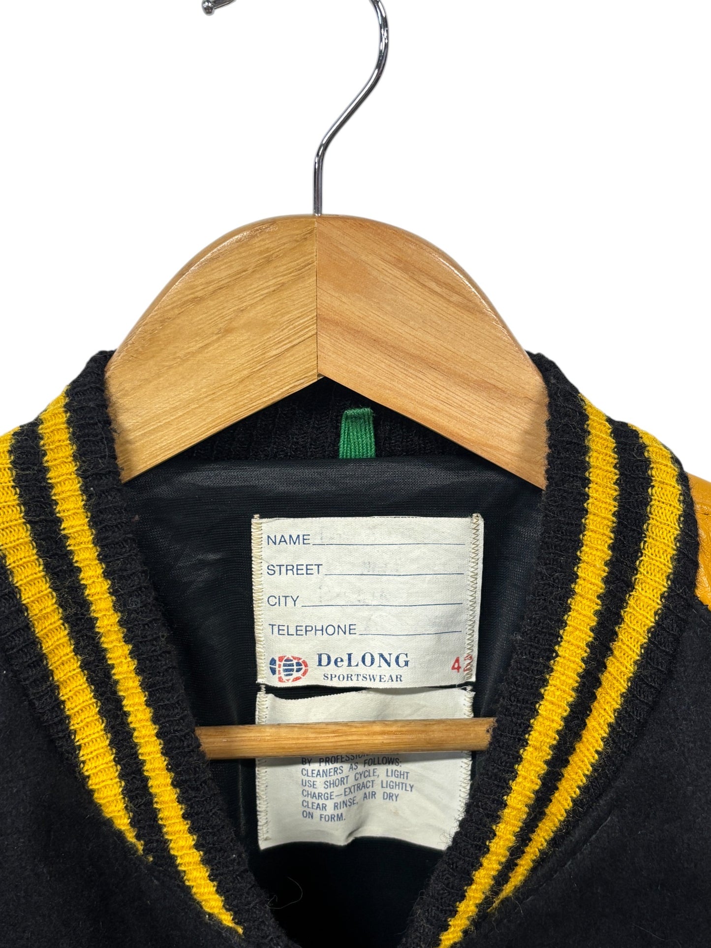 Vintage de Long Black Yellow Varsity Jacket W Size 42
