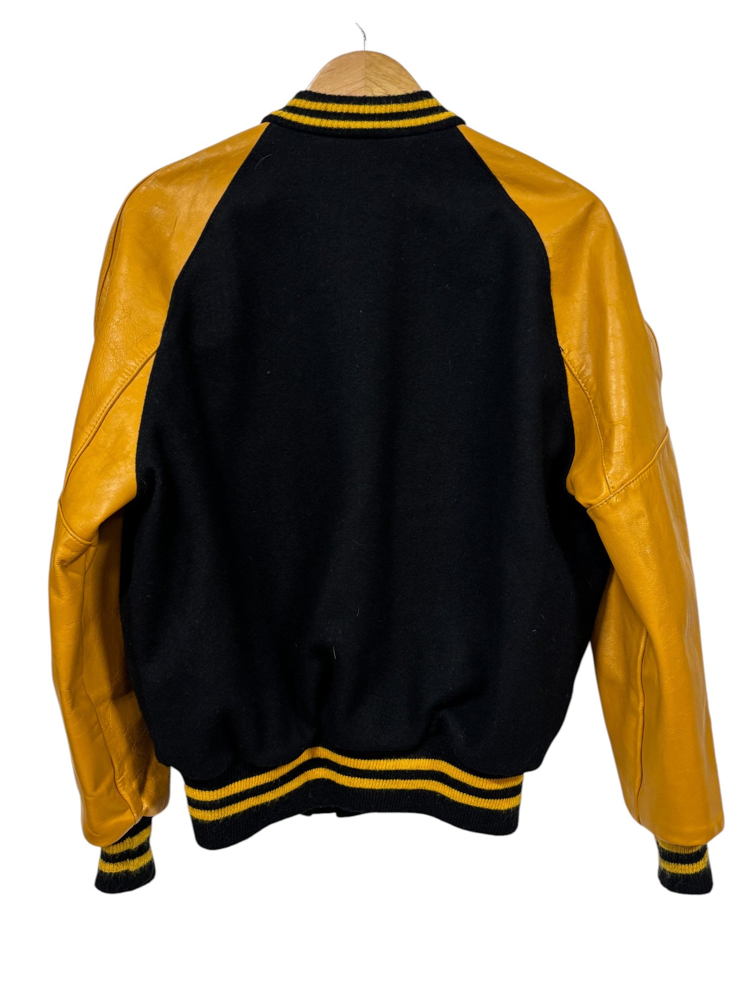 Vintage de Long Black Yellow Varsity Jacket W Size 42