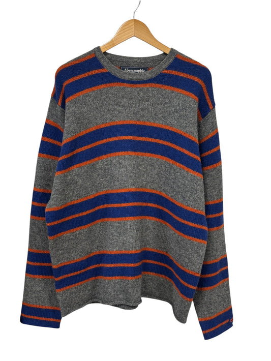 Abercrombie and Fitch Grey Blue Striped Sweater Size XL