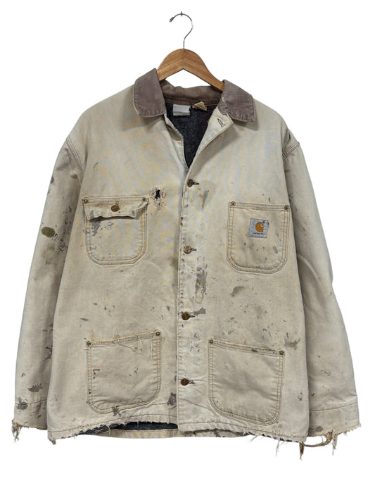 Vintage Carhartt Sun Faded Distressed Chore Coat Size XL