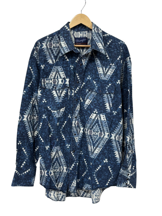Vintage Wrangler Aztec Print Pearl Snap Western Button Up Shirt Size XL