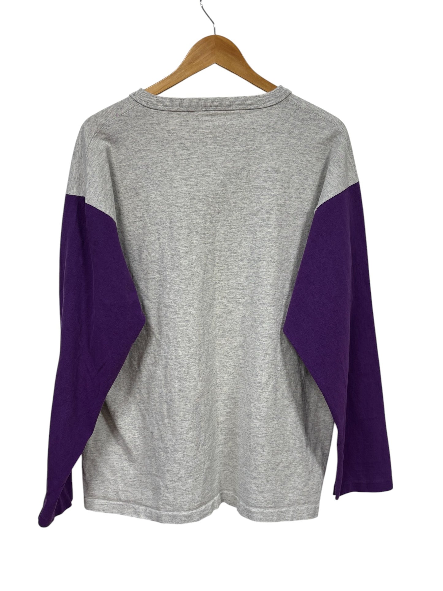 Vintage 90's Grey Purple Henley Long Sleeve Shirt Size Large