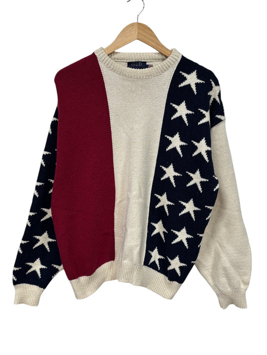 Vintage 90's Old Glory United State Flag Knit Sweater Size Large