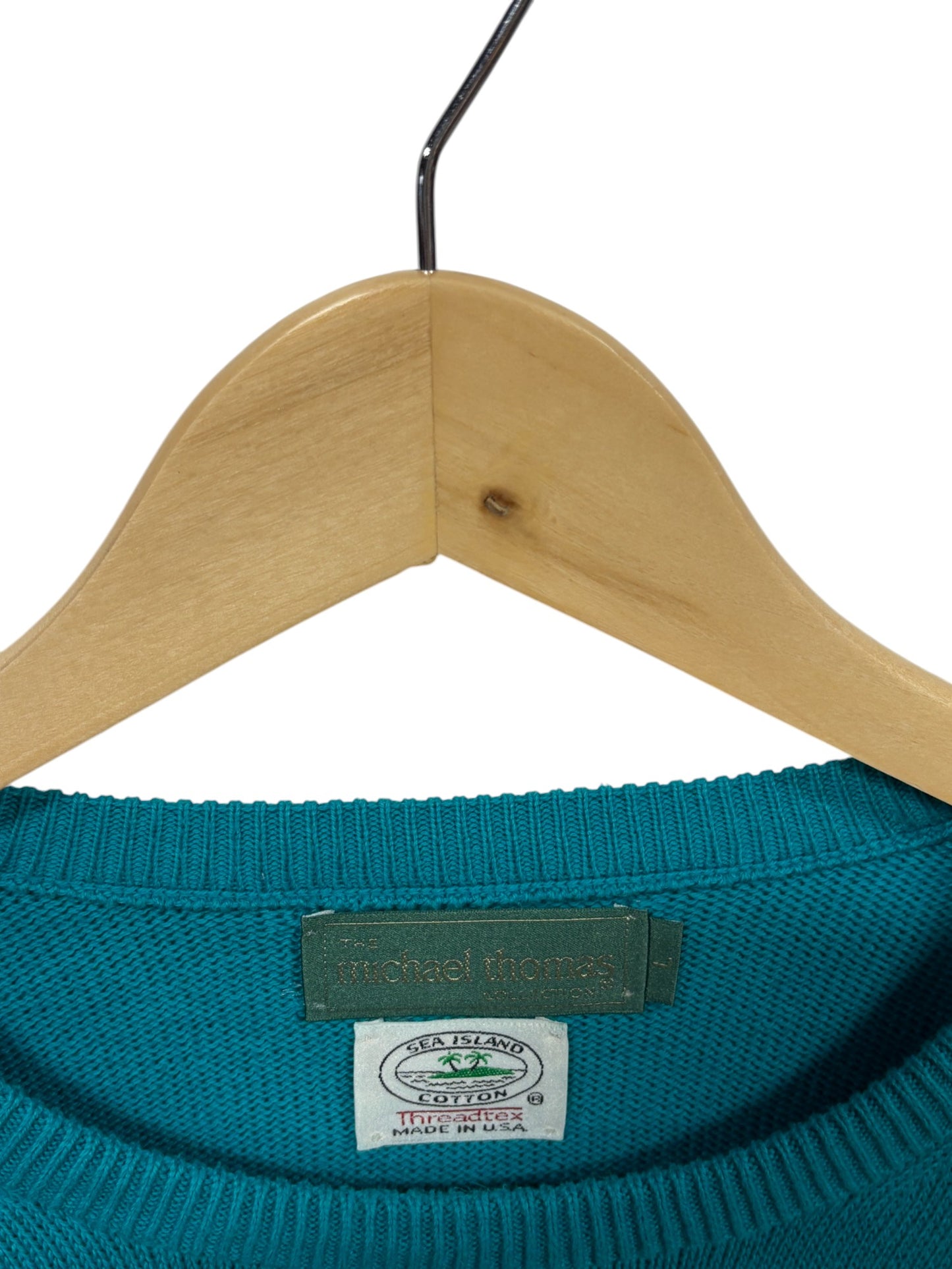 Vintage 90's Sea Island Cotton Knit Blue Sweater Size Large