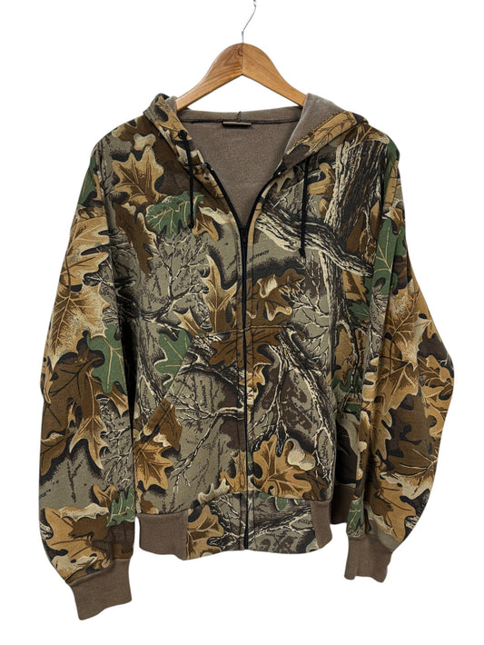 Vintage 90's Hunting Woodland Camo Zip Up Hoodie Size Large