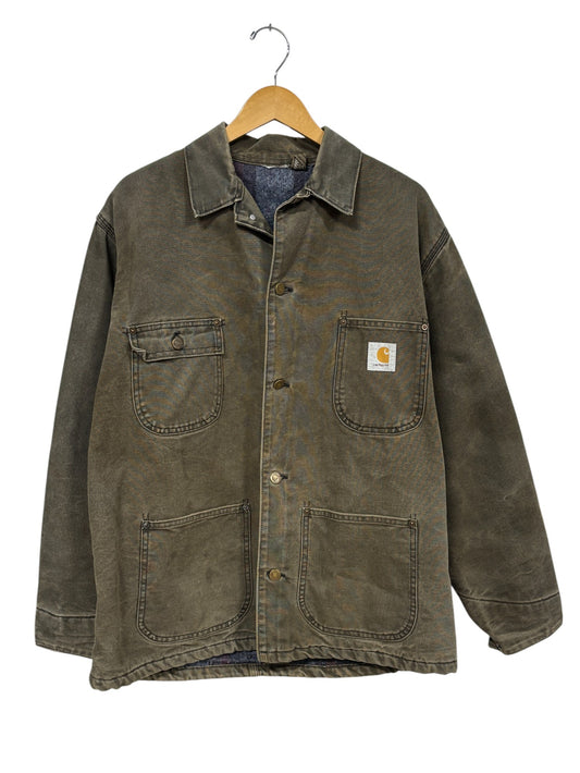 Vintage Carhartt Olive Green Blanket Lined Chore Coat Size XL