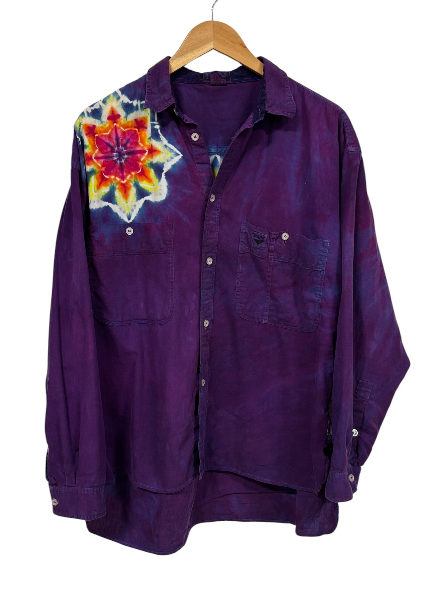 Vintage 90's Pepe Purple Tie Dye Button Up Shirt Size Large