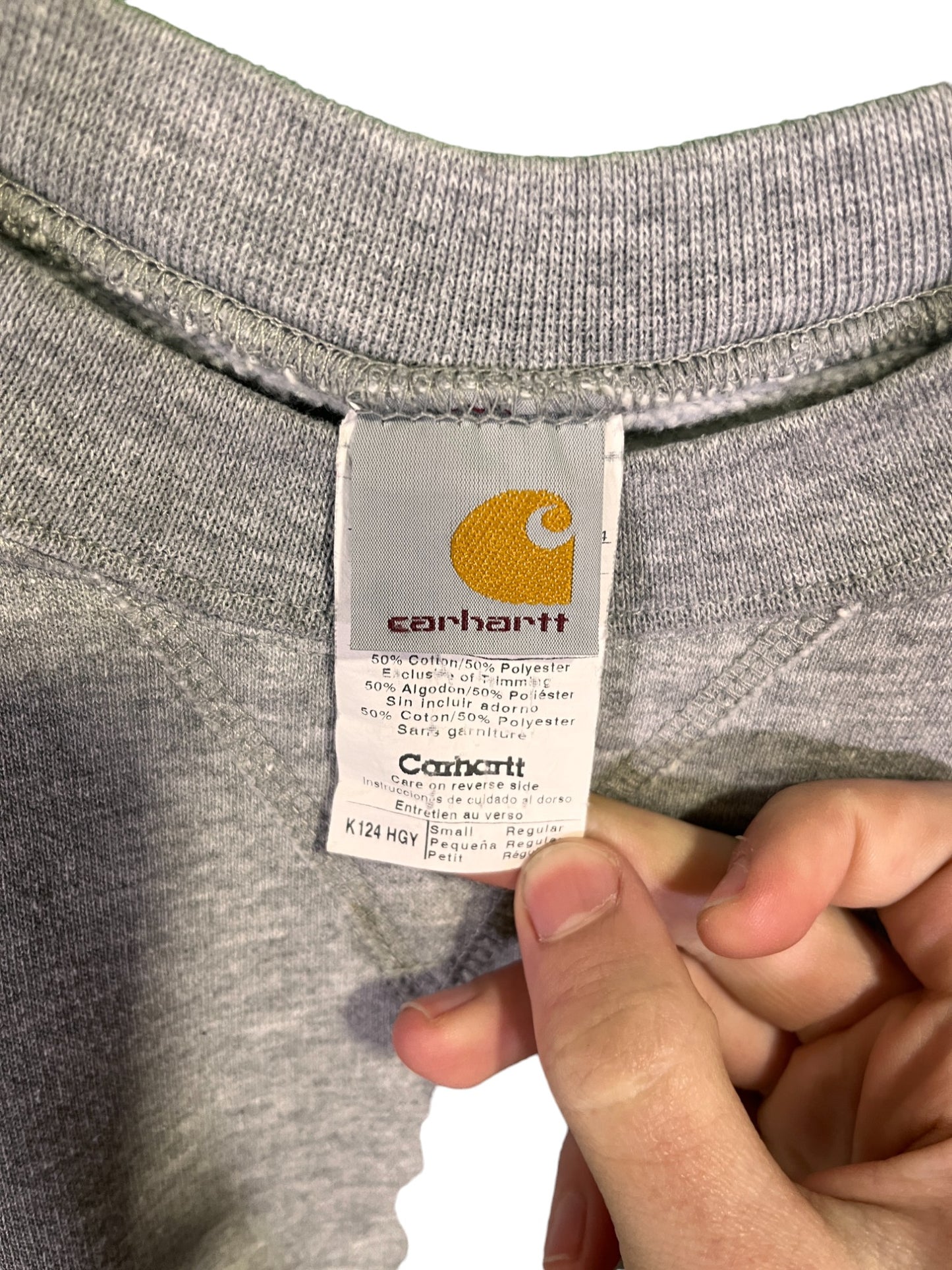 Vintage Carhartt Grey Spell Out Crewneck Embroidered Sweater K124 Size Small