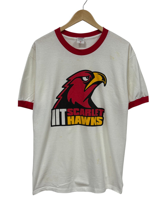 Vintage 90's Illinois Scarlet Hawks Mascot Logo Tee Size Medium