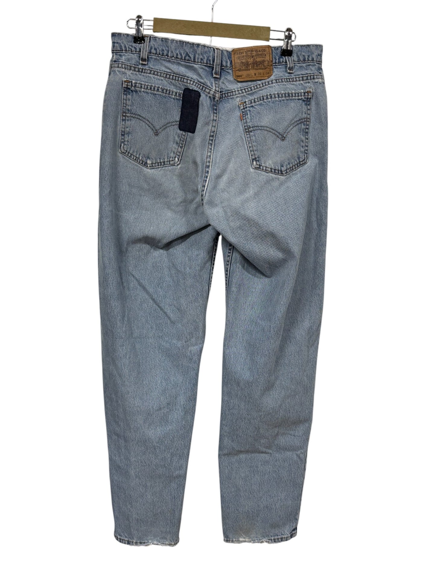 Vintage Levi's 560 Loose Fit Tapered Leg Repaired Denim Jeans Size 34x32