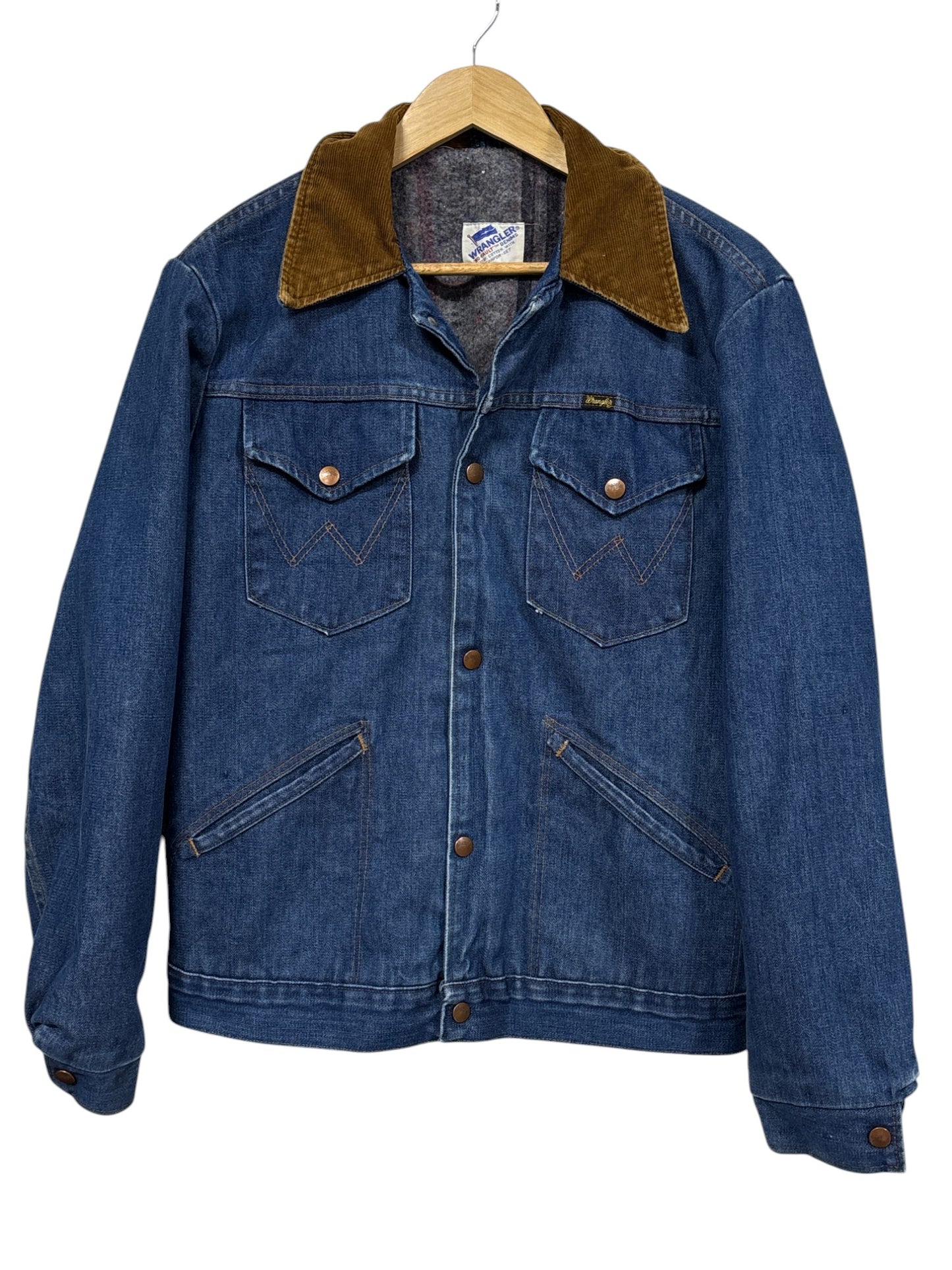 Vintage 70's Wranger No Fault Denim Blanket Lined Trucker Jacket Size Large