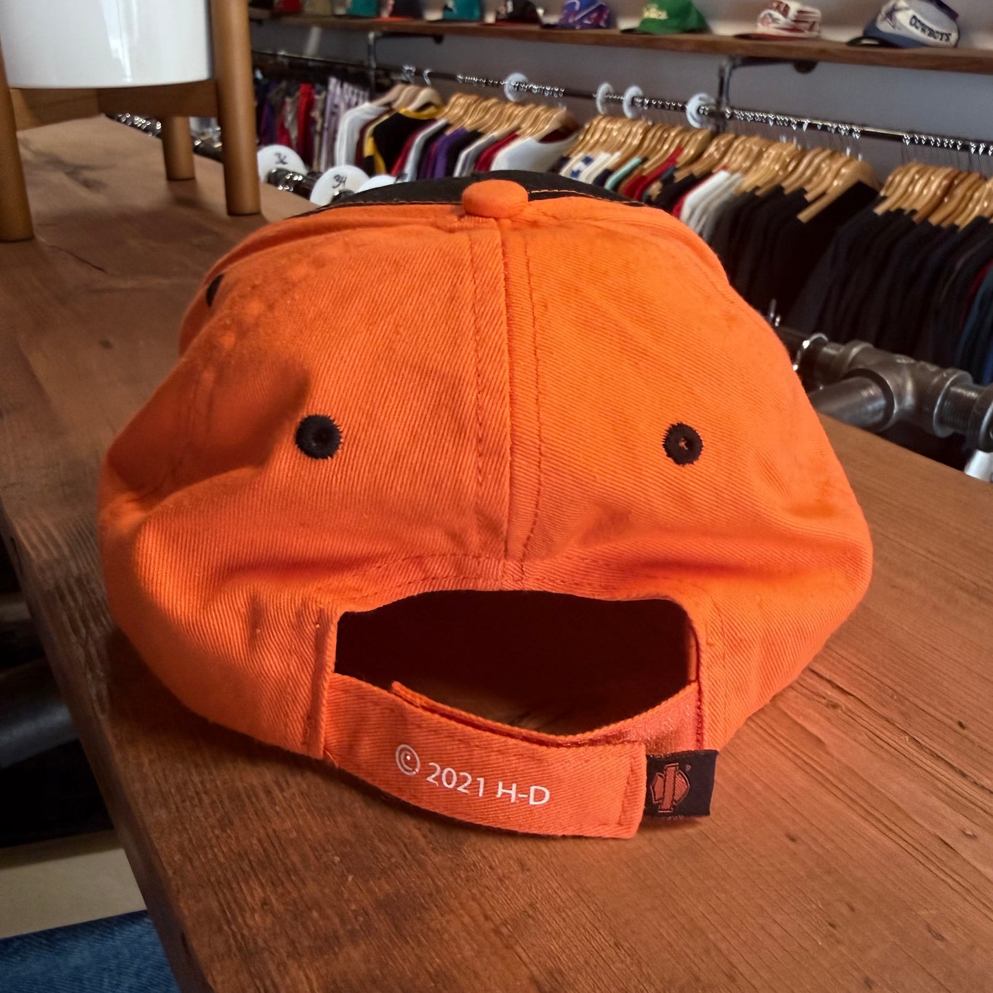 Harley Davidson Motorcycles Orange Black Hat