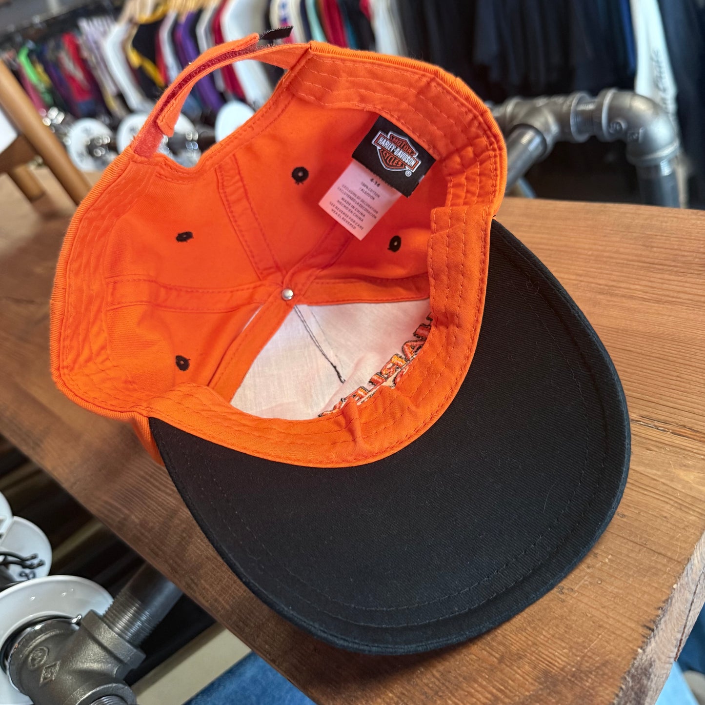 Harley Davidson Motorcycles Orange Black Hat