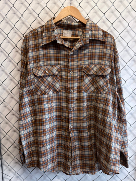 Vintage Big Mac Distressed Plaid Button Up Long Sleeve Shirt Size XL