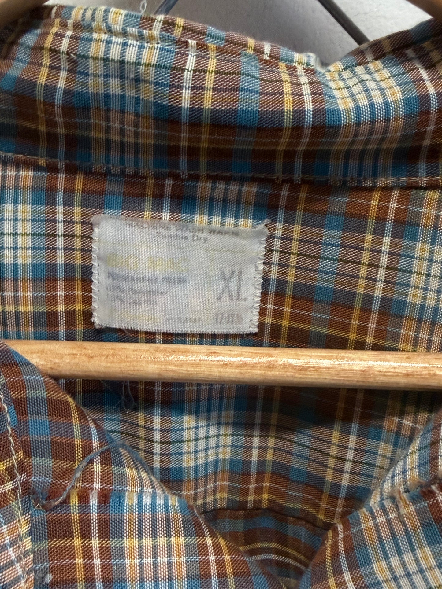 Vintage Big Mac Distressed Plaid Button Up Long Sleeve Shirt Size XL
