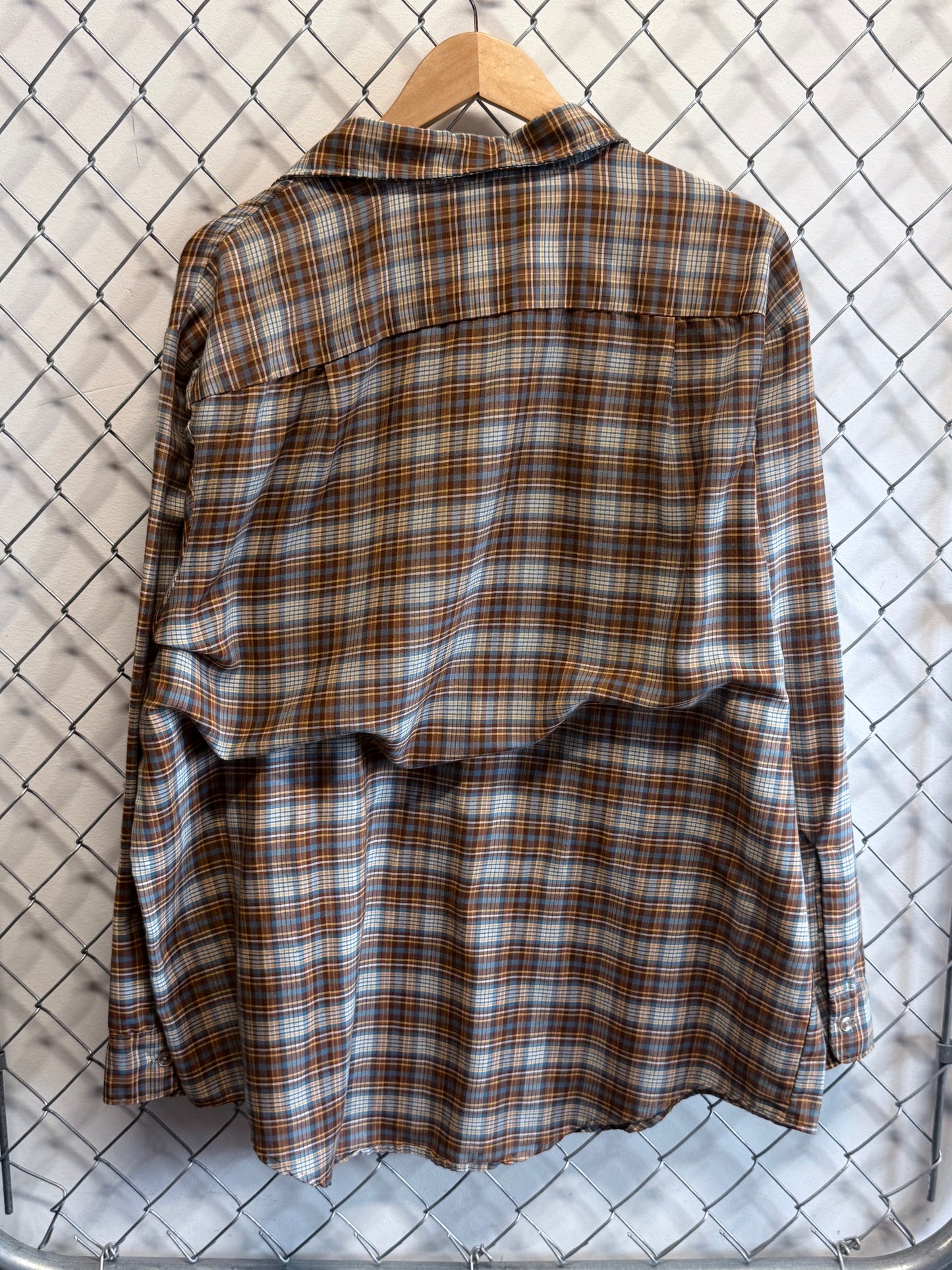 Vintage Big Mac Distressed Plaid Button Up Long Sleeve Shirt Size XL