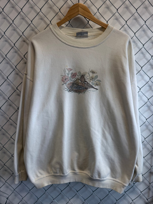 Vintage Floral Print Birds Nest Nature Sweater Size XXL