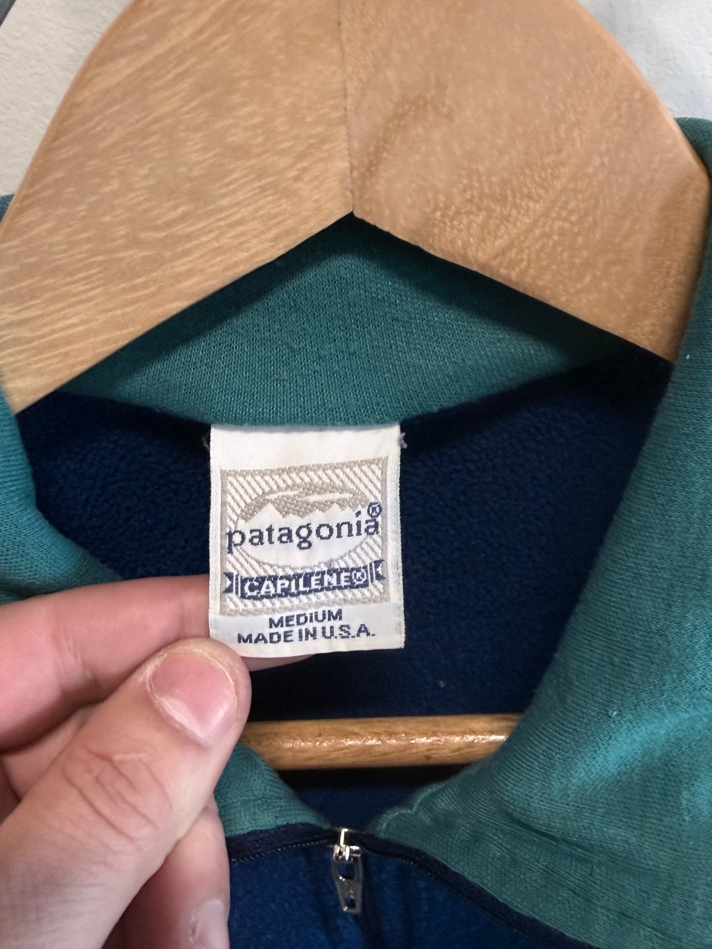 Vintage 90's Patagonia Capilene Blue Quarter Zip Sweater Size Medium
