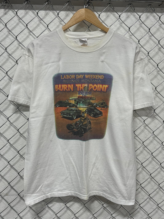 Vintage Y2K Billings Montana Burn the Point Hot Rod Tee Size Large