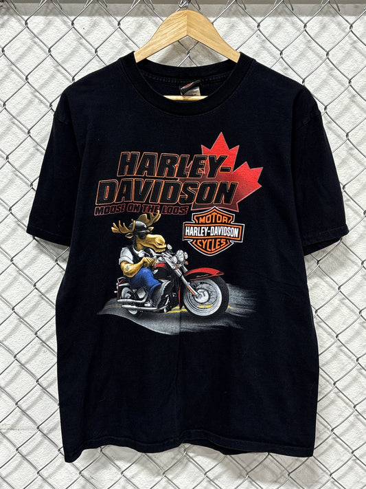 Harley Davidson Moose on the Loose Canada Biker Graphic Tee Size Large