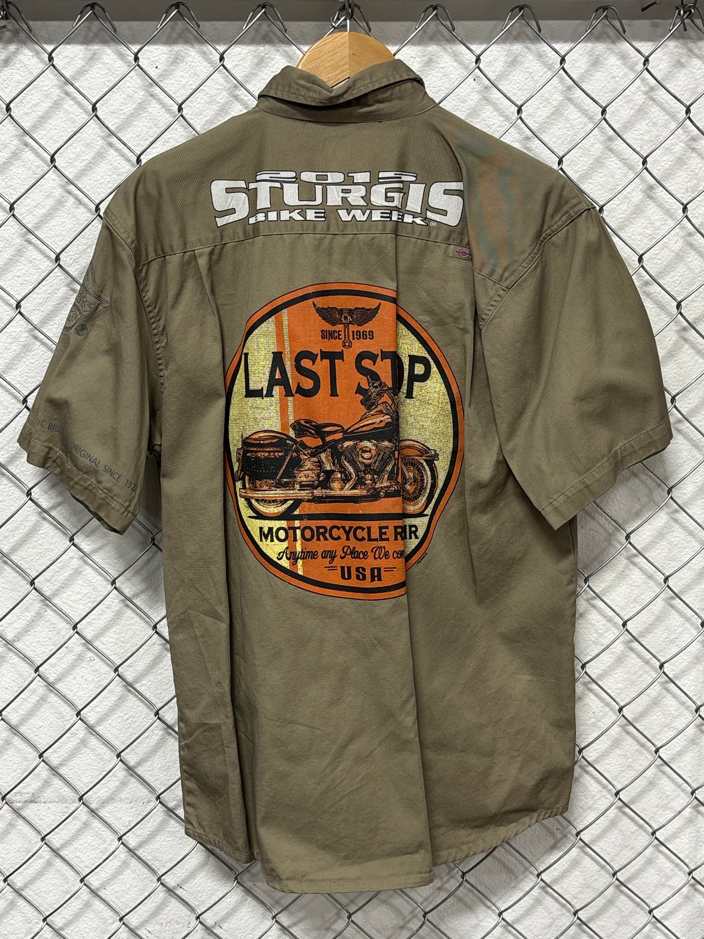 Dickies Mechanic Style Biker Short Sleeve Button Up Shirt Size Medium