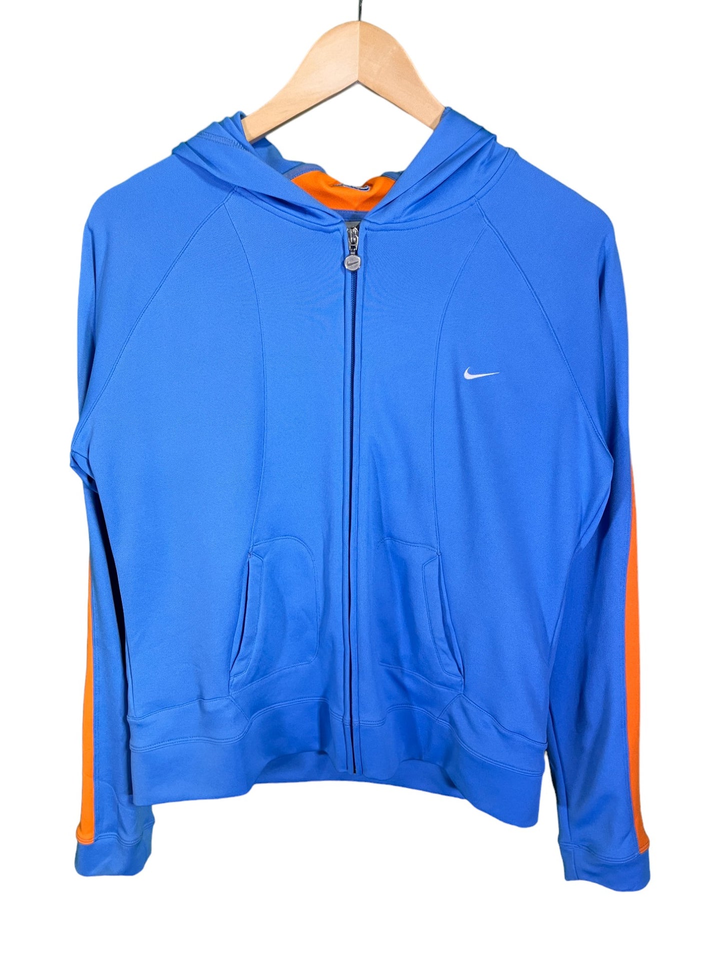 Vintage 00's Nike Small Swoosh Blue Full Zip Hoodie Size Large