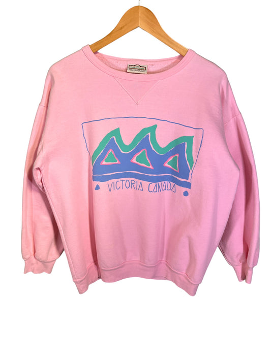 Vintage 90's Victoria Canada Pink Graphic Crewneck Sweater Size Medium