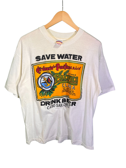 Vintage 90's Save Water Drink Beer Pacifico Clara Graphic Tee Size Medium