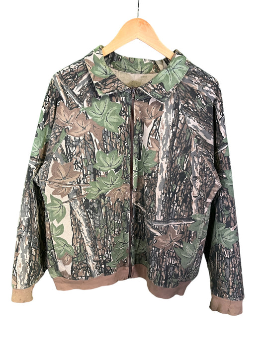 Vintage Woodland Tree Camo Full Zip Collared Jacket Size Large