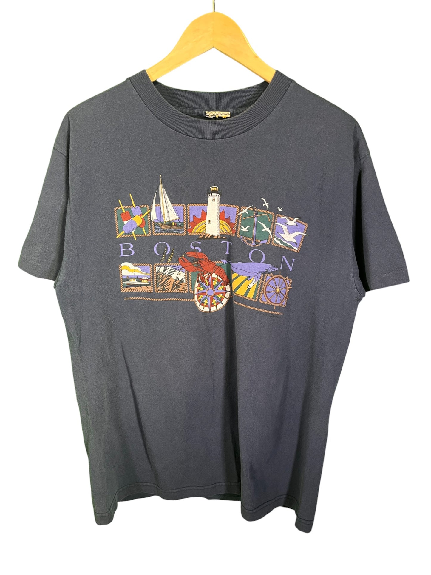 Vintage 90's Boston Destination Graphic Single Stitch Tee Size Large