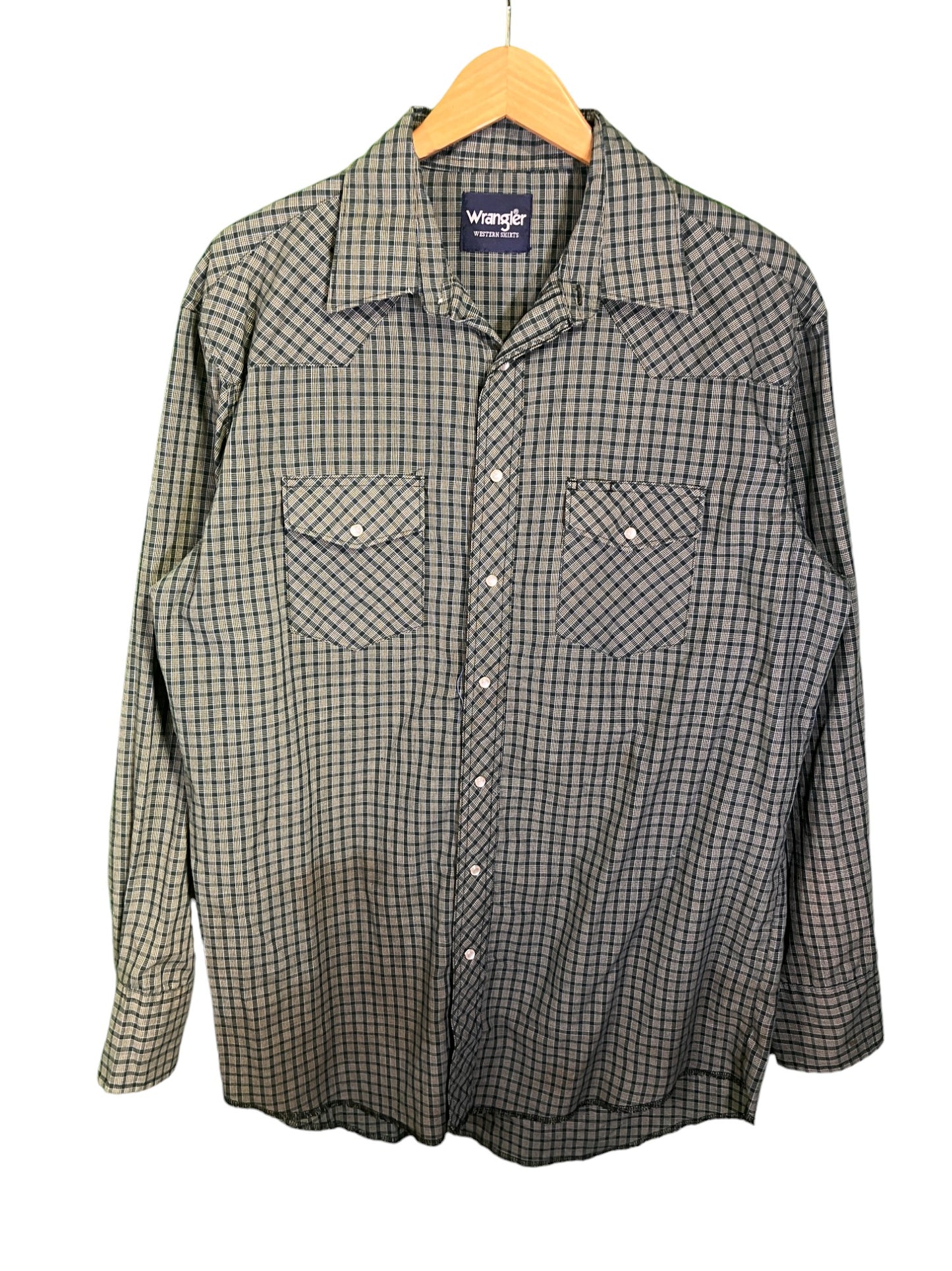 Vintage Wrangler Pearl Snap Brushpopper Western Button Up Size XL