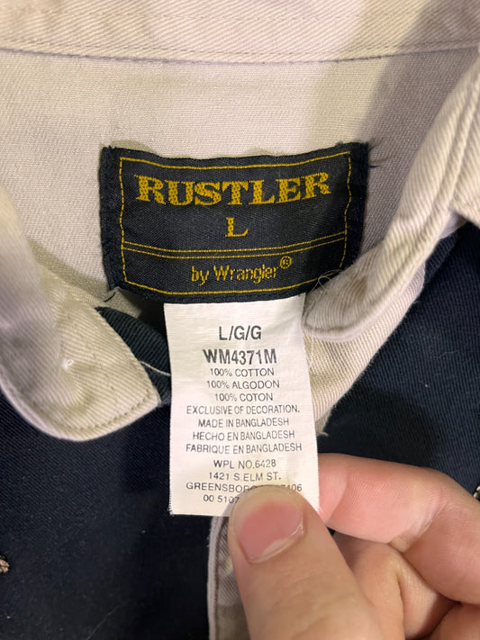 Vintage Rustler Wrangler Brushpopper Western Button Up Shirt Size Large