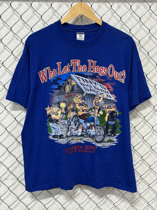 Vintage Y2K Who Let the Hogs Out Harley Sturgis Tee Size XL