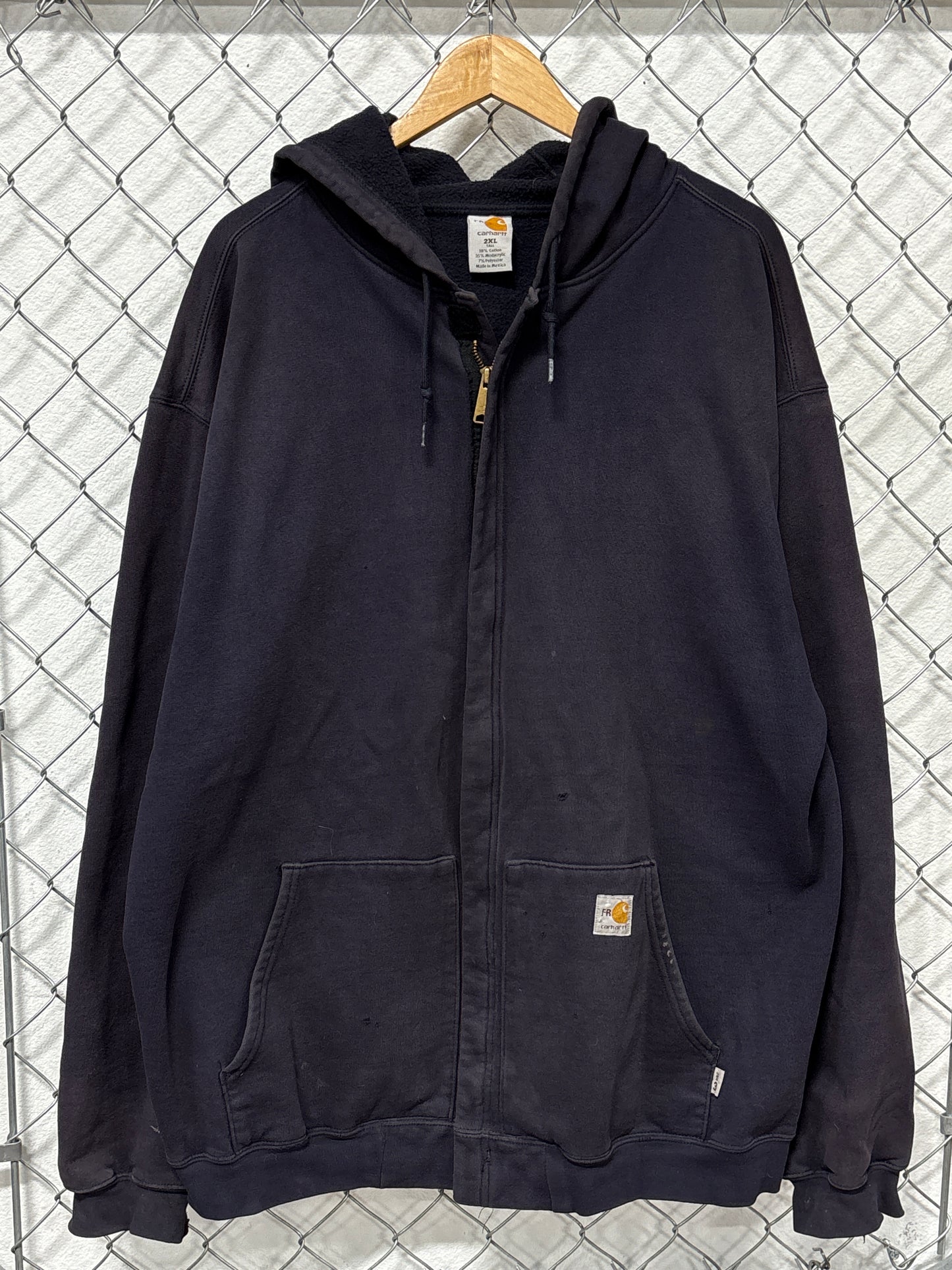 Carhartt Navy Blue FR Distressed Faded Hoodie Size XXL
