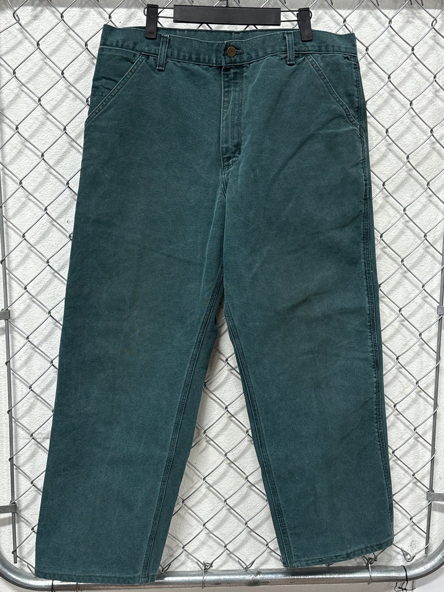 Vintage 90's Carhartt Heart Green Union Made Carpenter Pants Size 36x28