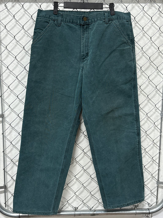 Vintage 90's Carhartt Heart Green Union Made Carpenter Pants Size 36x28