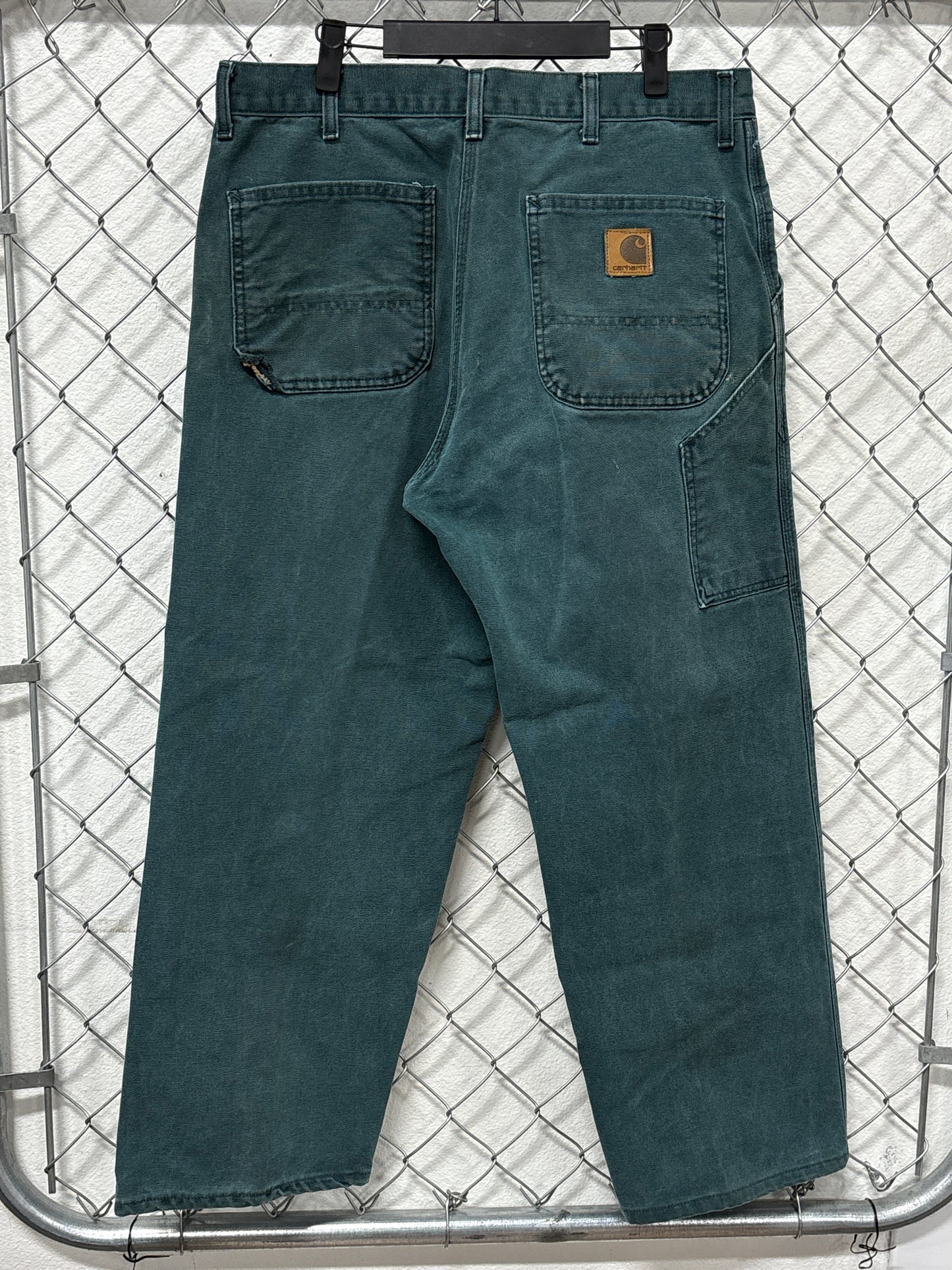 Vintage 90's Carhartt Heart Green Union Made Carpenter Pants Size 36x28