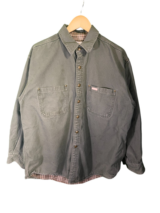 Vintage Carhartt Distressed Olive Green Button Up Work Shirt Size Large