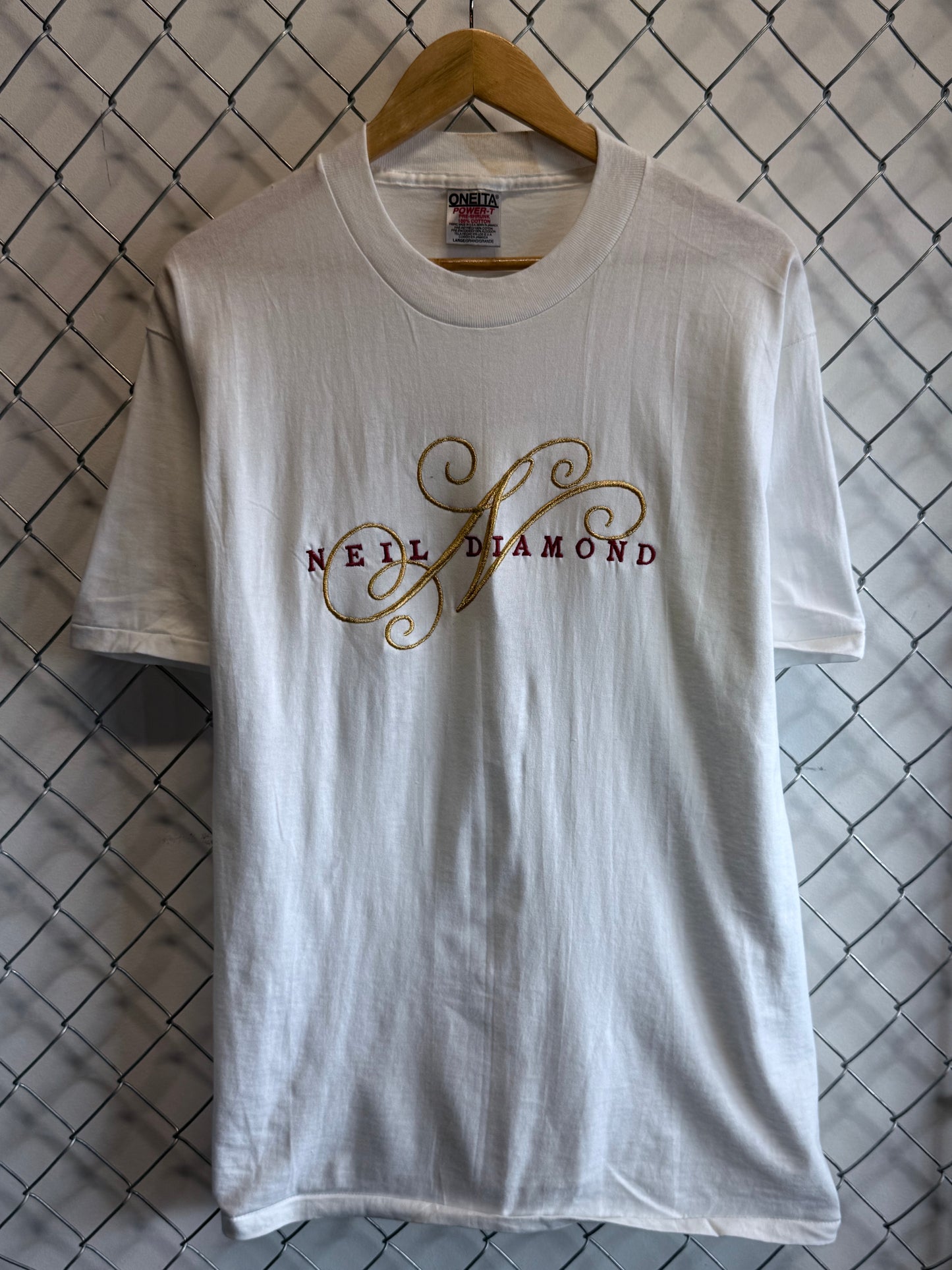 Vintage 90's Neil Diamond Embroidered Band Tee Size Large