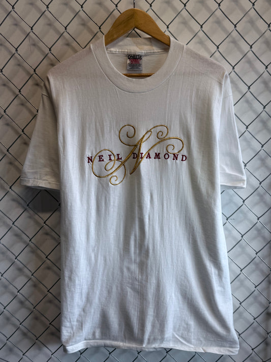 Vintage 90's Neil Diamond Embroidered Band Tee Size Large