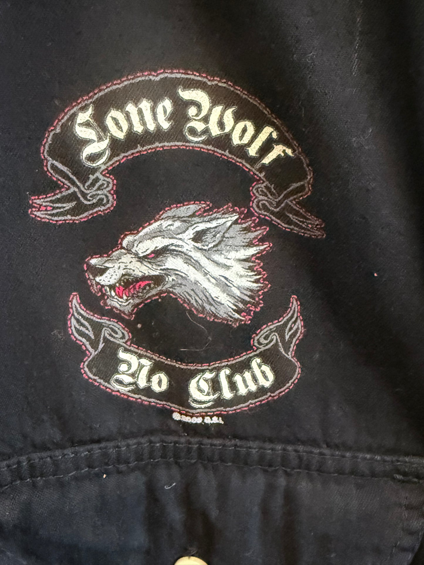 Vintage Y2K Lone Wolf Biker Cutoff Button Up Shirt Size Large