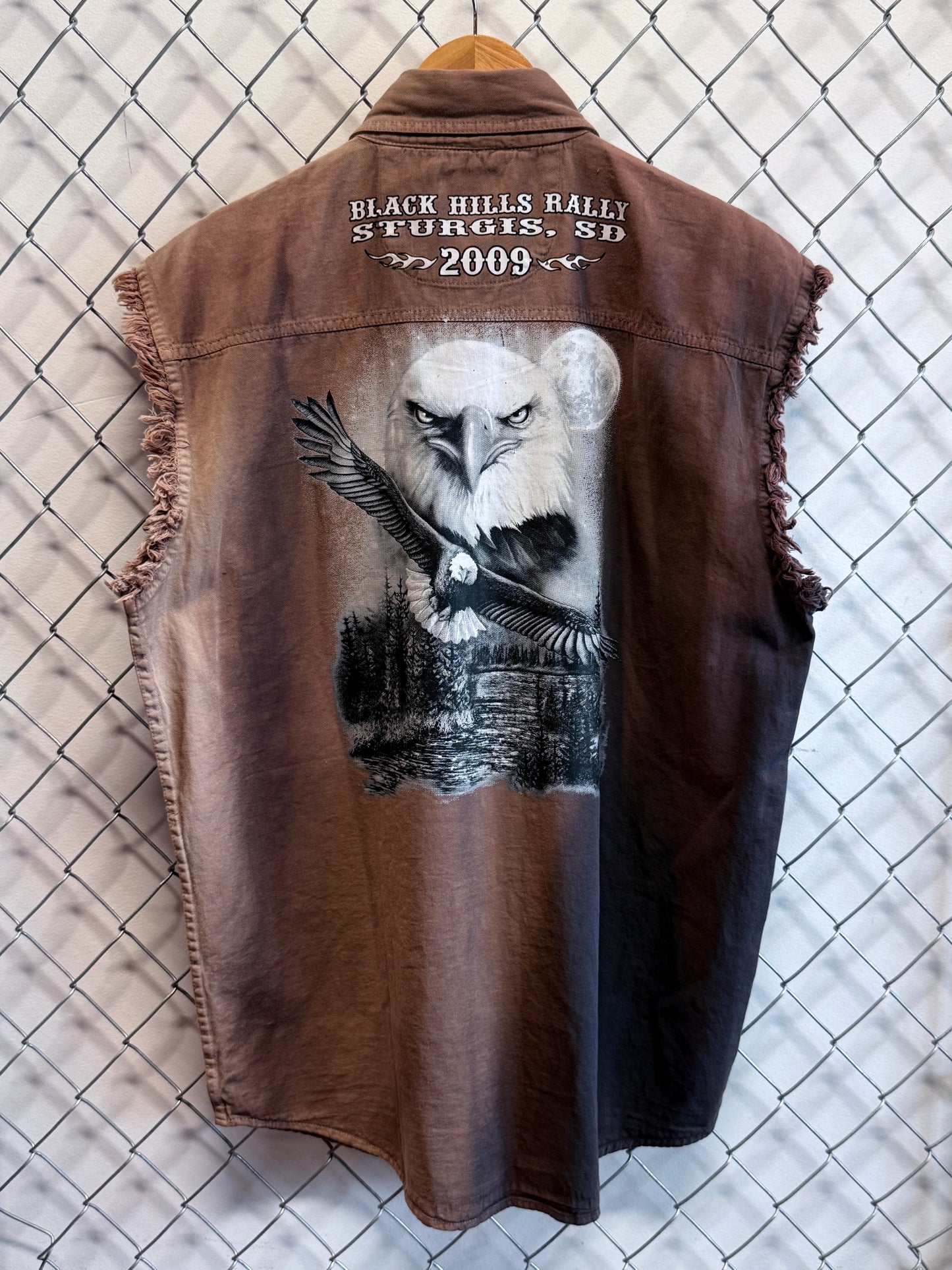 Vintage Y2K Harley Sturgis Rally Faded Cutoff Button Up Shirt Size Large