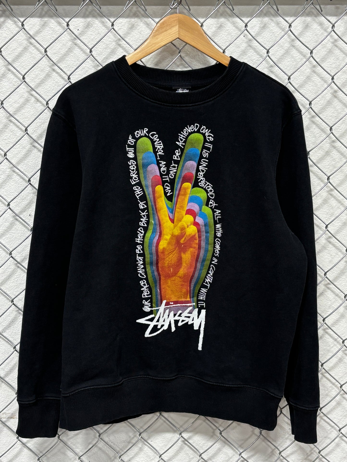 Stussy Y2K Peace Sign Crewneck Sweater Size Medium