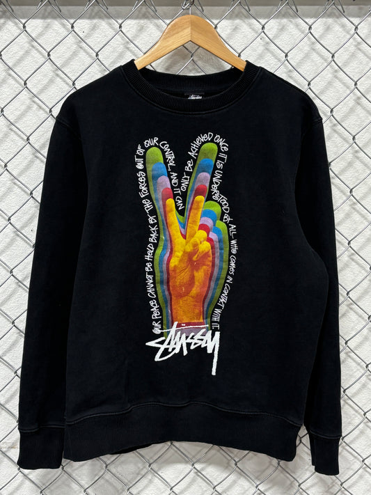 Stussy Y2K Peace Sign Crewneck Sweater Size Medium